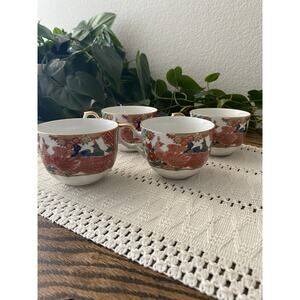 Vintage Arita Imari Peacock Cups Japan Porcelain Teacups 22k Gold Edge
